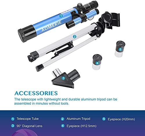 Aomekie Telescope for Kids Astronomy 40/400mm Portable Astronomical Telescopes Refractor with Finder Scope Compass and Tripod as Gifts