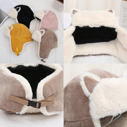 Kids Cat Ear Trapper Hat Earflap Russian Hat Fleece Warm Winter Outdoor Ski Cap for Boys Girls 6-12 Year 6