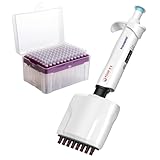 4E's USA Multi-Channel Adjustble Volume Pipette with 300ul Pipette Filter Tips Low Retention, 8-Channel Micropipettes, 30-300ul