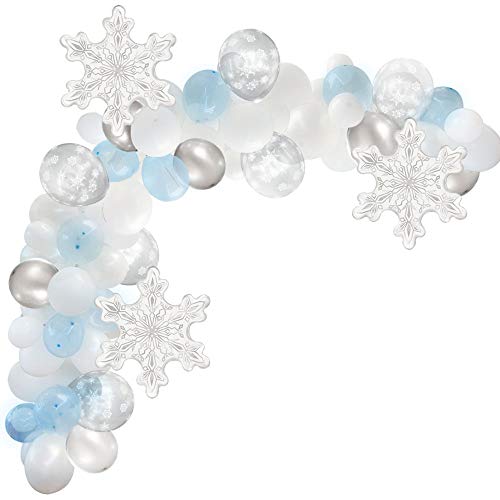 CYMYLAR 79pcs Winter Balloon Garland Arch Kit Ice Snow Crystal Blue Snowflake Foil Balloon Pearl White Pearl Grey Balloons for Christmas New Years Day Frozen Theme Birthday Baby Shower Party Decor
