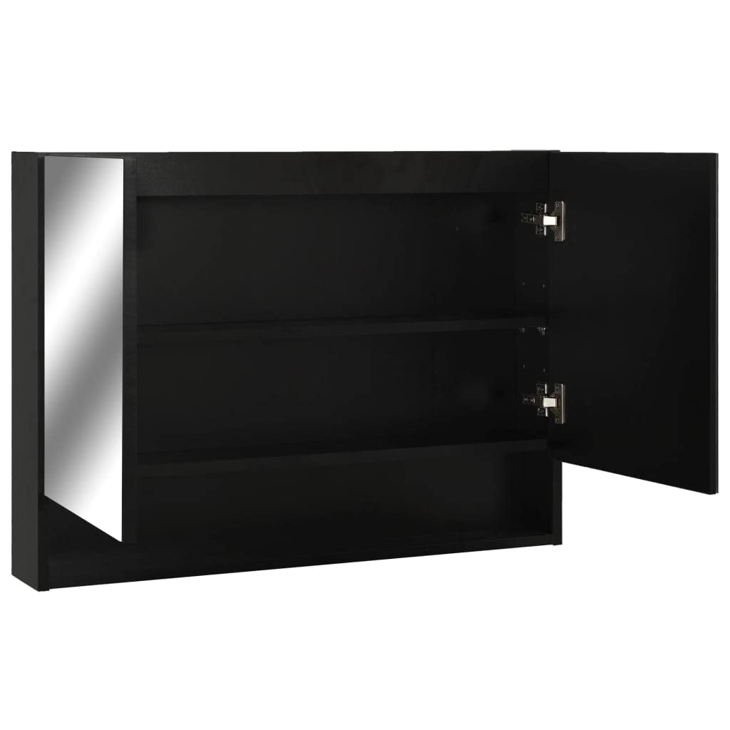 Szafka z lustrem LED do łazienki, czarna, 80 x 15 x 60 cm, płyta MDF z melaminą, przyłącze USB, 2 drzwi, 3 półki, montaż ścienny do umywalki i umywalki, oszczędność miejsca do przechowywania