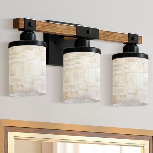 3-Light Bathroom Light Fixtures Natural Travertine Tiles Bathroom Vanity Light