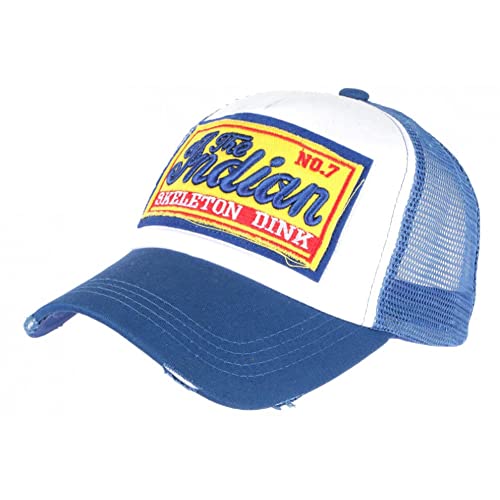 Hip Hop Honour Casquette Baseball Indian Bleue et Jaune Skeleton Trucker - Taille Unique - Bleu