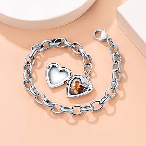Custom4U Picture Locket Bracelet Personalized Custom Photo Charm Bracelets Memorial Jewelry For Women #TOP1