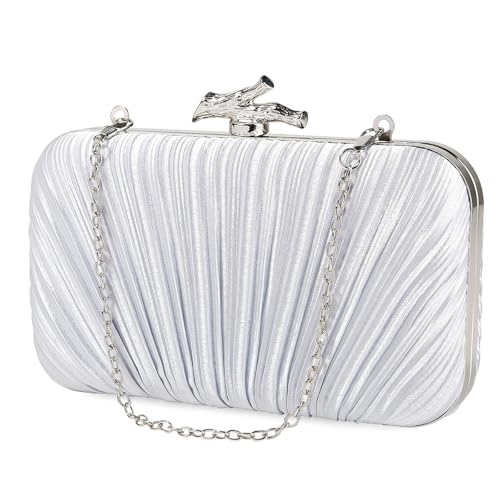 Image of MR Clutch Purses for Women Pleated Evening Clutch Wedding Purse with Chain | Pleated Satin Clutch Purse, Womens Evening Bag Shoulder Crossbody Purse Wedding Clutch for Wedding Prom Party