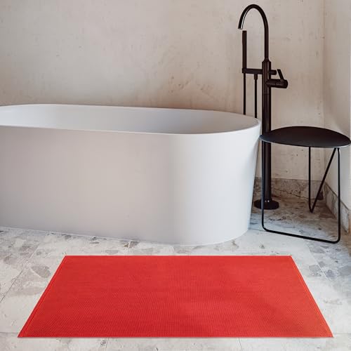 Image of Cotton Paradise 100% Cotton Turkish Bathmat Rug, Soft Absorbent Quick Dry Non Slip, 20x34 Bathmat Rug, Red