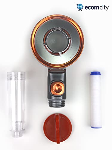 Image of Ecom City Filtered Hand Held Shower Head Ionic Shower Head Help Reduces hair loss.Shower Filter Rainfall Spa Water Saving, Purifies Water, Remove Chlorine (Silver Orange)