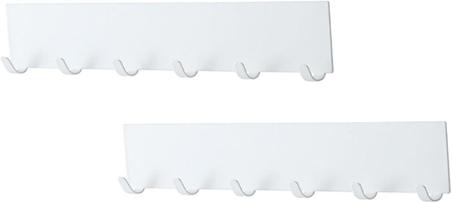 2pcs Wall-Mounted Storage Hooks, Self-Adhesive Carbon Steel Utility Hangers for Kitchen and Bathroom, White Square Six-Hook Rack for Indoor Sundries Organization