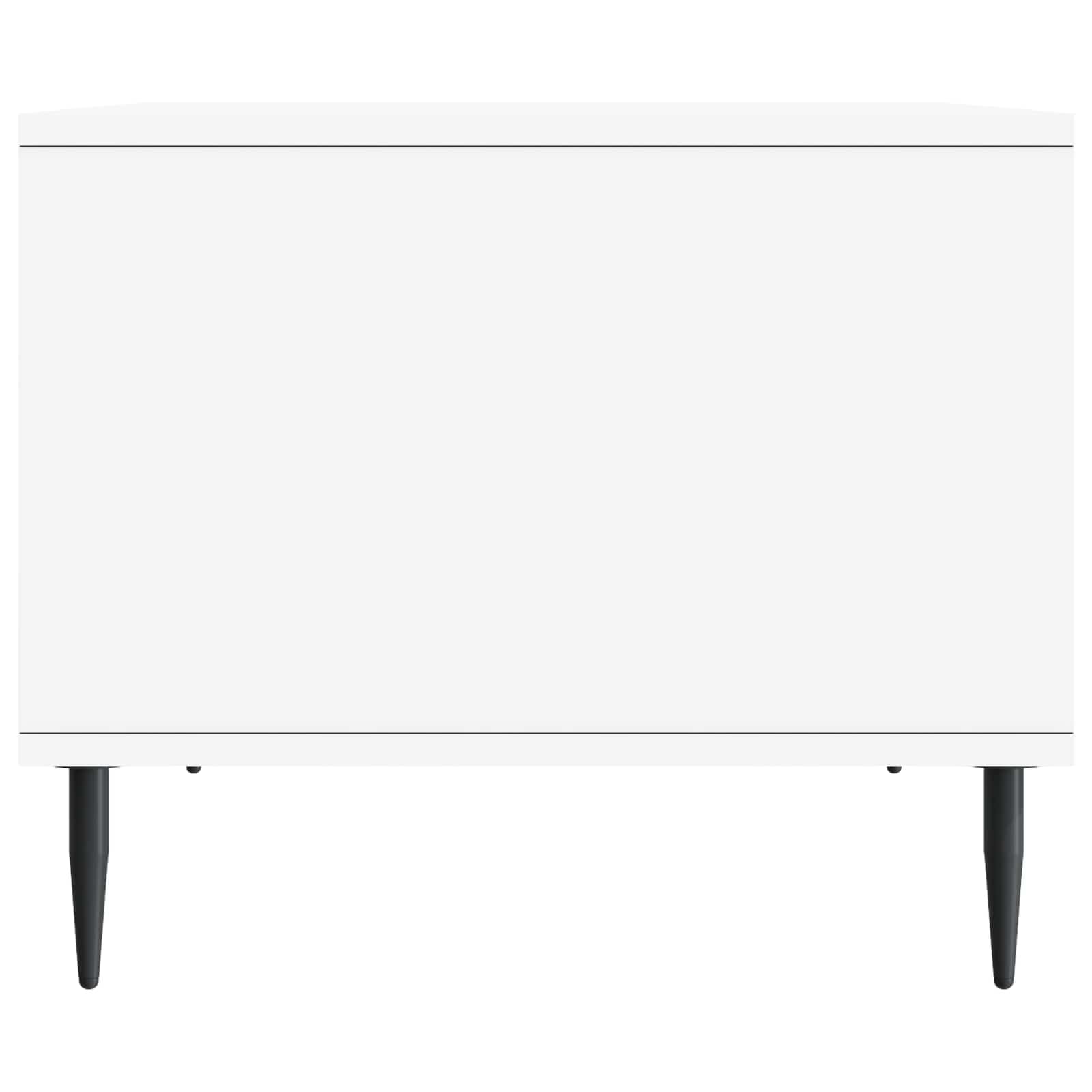 Hothingwell Biały stolik kawowy 90 x 50 x 40 cm Drewno inżynierskie | Stożkowe metalowe nóżki, zintegrowane przechowywanie, styl industrialny vintage, łatwe do czyszczenia