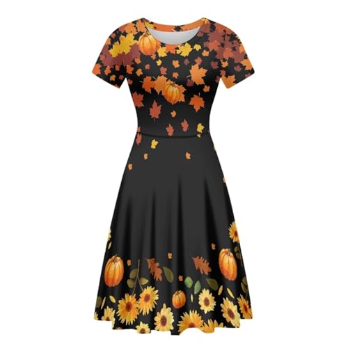 Image of POLERO Sunflower Dress for Women Floral Summer Dresses Short Sleeve Casual Sundresses Midi Dresses