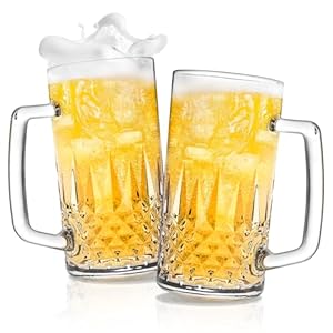 Beer Mug Set of 2, 20oz Crystal Beer Glasses with Handle, Glass Beer Mugs for Freezer, Gifts for Men