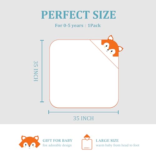 Image of Dolwis Baby Bath Hooded Towel - Organic Hooded Towel Toddler Bath Towel Neutral Infant Ultra Soft Baby Terry Hooded Animal Towels with Hood for Boy & Girl (Fox)