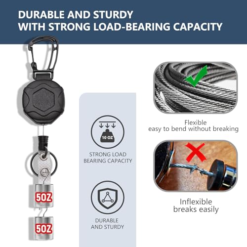 Image of Retractable Keychain Heavy Duty, Badge Reels Retractable, Tactical ID Badge Holder with Upgraded Zinc Alloy Carabiner, Steel Wire Cord, Reinforced ID Strap