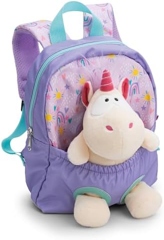 NICI Rucksack mit Plüschtier 21x26cm Einhorn 25cm - lila - 62690 | Abnehmbares Plüschspielzeug, weich und flauschig, Kindergartenrucksack mit Kuscheltier für 2-5 jährige Jungen und