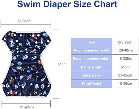 Vicloon Reusable Swimming Nappy, 2 Packs Baby Swim Nappy Comfortable Swim Nappies, Adjustable Size Washable Nappy for Swimming Lessons/Holiday 0-3 Years Old (Universe/Robot)
