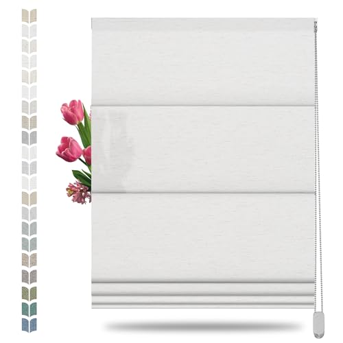 BERISSA Roman Shades for Windows, Fabric Roman Blinds,Room Darkening Thermal Insulated Pull DownWindow Shades for Home Living Room Bedroom, Light Filtering Linen Color White,82" W x 72" H