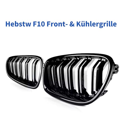 Hebstw F10 Nieren, F11 Nieren Schwarz Front Grill F10 Kühlergrill für BMW 5 Serie F10 F11 M5 2010-2017 f10 Grill Schwarz Glänzend Doppel-Lamellen Grill