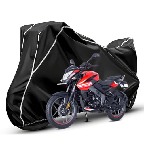 Image of Waterproof Bike Body Cover Compatible with Bajaj Bajaj NS 125 Dustproof Scratchproof - Motorcycle Cover for Two Wheeler, Outdoor Full Cover with UV, Duty, Rain Protection (Black & White) R1