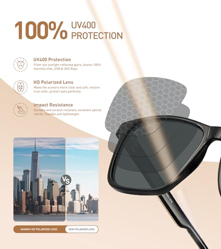 Image of AVAWAY Polarized Sunglasses Men UV 400 Protection Rectangle Frame Sculpted Filigreed Corewire Arm Category 3 Sun Shades