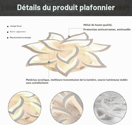 Lustre salon LED dimmable télécommandé pour régler l'intensité et la couleur de votre éclairage