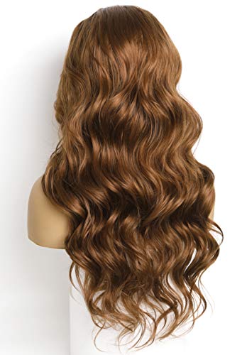 GIANNAY Brown Lace Front Wigs Body Wave Ombre Brown Wig Water Wave Lace Wigs with Pre Plucked Hairline Heat Resistant Synthetic Wigs for Black Women 24 Inch