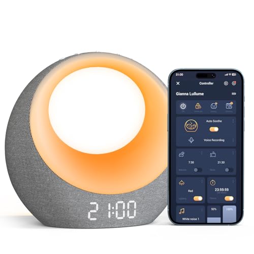 Gianna Baby Sound Machine - Auto-Soothing, Customizable Recording, 26 Soothing Sounds, 8 Eye-Care Lights, APP-Controlled White Noise Machine, Rechargeable Sleep Trainer - Ideal for Nurseries, Bedrooms