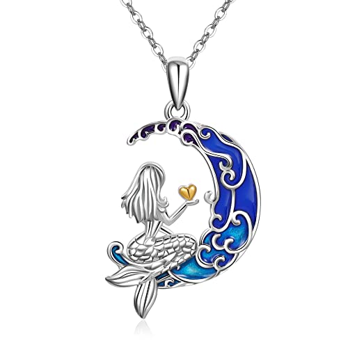 YAFEINI Collar de Sirena para Mujer de Plata de Ley con Colgante de Estrella de Luna Joyería...