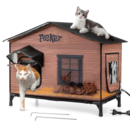 Pleker Cuccia per Gatti da Esterno XXL con Tappetino Riscaldante | Casetta impermeabile e isolata da 80 cm, rialzata di 11 cm, per almeno 2 gatti adulti; ideale per l’inverno.