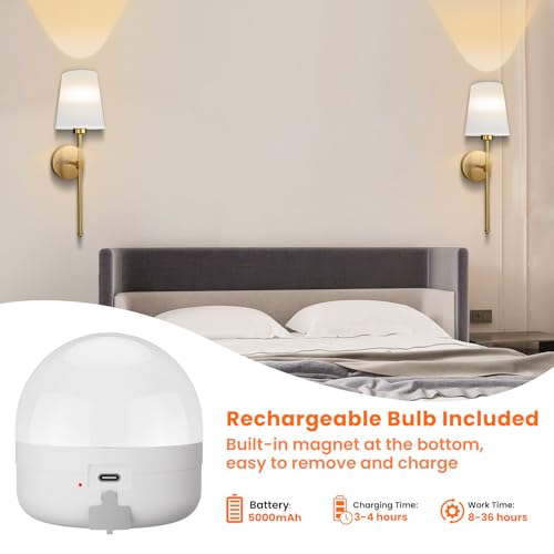 Battery Operated Wall Sconce Set of 2, Rechargeable Wall Lights with 5000mAh Dimmable Detachable Charging Bulbs and Remote, 3 Color Temperature Wireless Sconces for Bedroom Living Room Hallway - Image 5