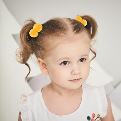 Choicbaby 40Pcs Girls Hair Accessories Small Fluffy Pom Ball Elastic Ponytail Holders+48Pcs Small Hair Claw Clips, Mini Hair Clips No-Slip Grip Jaw Clips