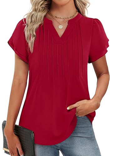 Funlingo Womens Tops Dressy Casual 2026 Short Petal Sleeve Tunic...