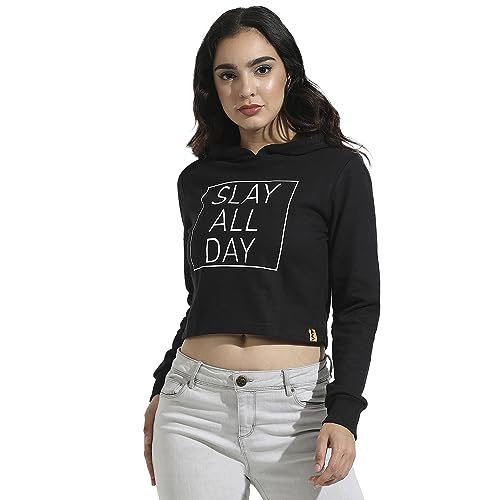 Image of PINACOLADA Women's Typographic Print Hoodie with Ribbed Hem for Casual Wear | Pull On Closure | Hooded Neck | Long Sleeve | Cotton Sweatshirt Crafted with Comfort Fit for Everyday Wear