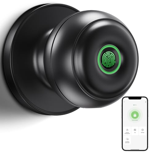 GeekTale Fingerprint Door Lock, Smart Lock Door Knob with App, Biometric Door Lock, Thumbprint Door Lock, Smart Fingerprint Door Knob for Bedroom, Office, Apartment