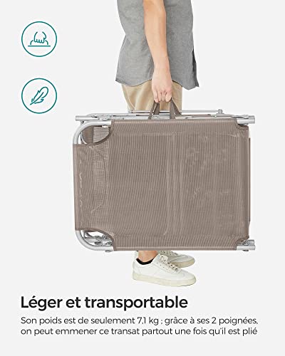 Bain de Soleil Pliable Taupe avec Pare-soleil 360° SONGMICS