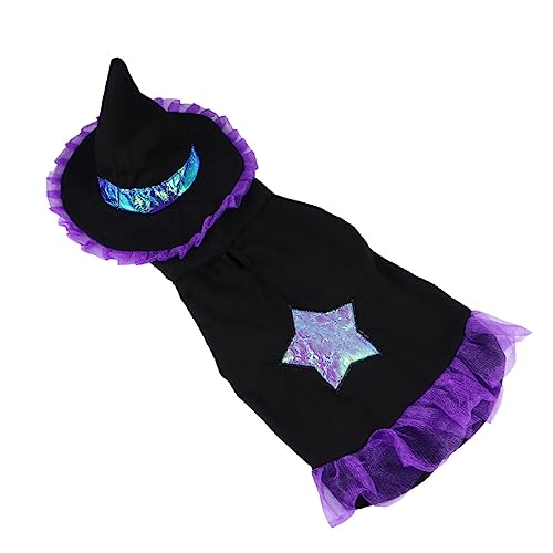 BUGUUYO Traje de Mago para Perros Ropa Divertida para Mascotas Disfraces de Halloween para Perros Dibujos Animados Hola Atuendo de Gato Ropa de Gato Funky Traje de Mascota algodón Púrpura