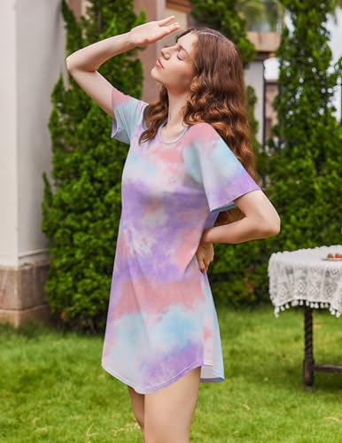 Image of Ekouaer Nightgowns for Women Bamboo Viscose Night Gown Short Sleeve Sleep Shirt Cooling Nightshirt Soft Sleepwear S-XXXL