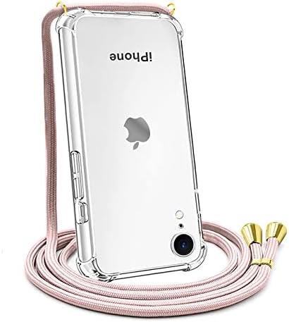 CAROKI Crossbody Case for iPhone 12, for iPhone 12 Pro,Necklace Mobile Phone Cover with Cord Strap,Clear Transparent TPU Soft iPhone 12/12 Pro Cover Holder with Neck Cord Lanyard Strap-Rose Gold