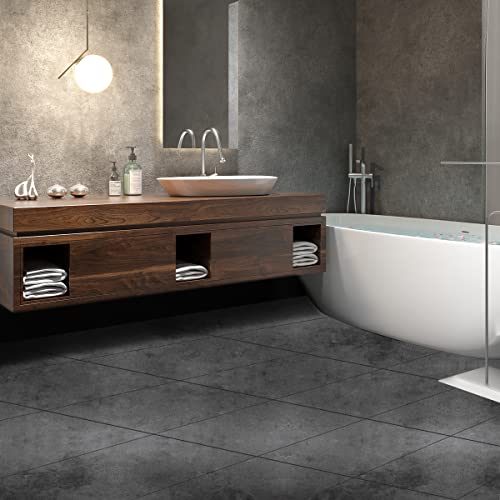 Surnuo 50 Pcs 12 * 12 Inch 1.5Mm Thick Peel And Stick Vinyl Floor Tile, Self-Adhesive Tile Flooring For Bathroom, Livingroom, Kitchen And Renter's House Black Color #TOP2