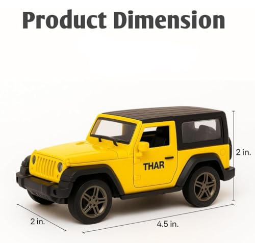 Image of 1:32 Scale DieCast Metal Pull-Back Action Openable Doors 4x4 Thar /Jeep Premium Car Toy with Lights and Music for Kids Realistic Miniature Model Gift 2+yrs Girls Boys (Yellow Thar /Jeep)