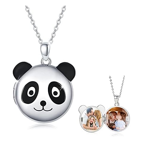 Medaillon Kette Silber 925 Panda Medaillon Kinder Medaillon zum öffnen 2 Bilder Medaillon Mädchen Tier Panda Foto Medaillon Kette Panda Schmuck Sohn Tochter Geburtstag Geschenke Cover