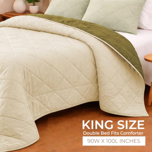 Image of King Size Comforter for Double Bed, 220 GSM Soft Microfiber Blanket, All Season Lightweight Reversible Bed Quilt, Premium Bedding, 90 x 100 Inch, Mustard Beige