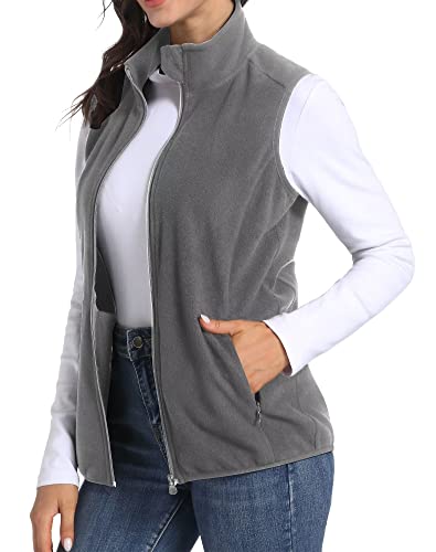 Telaleo Women's Fleece Vest Outdoor Polar Lightweight Warm Vest Sleevess Jackets With Zip Pockets Soft Outerwear For Spring & Fall & Winter Gray-S #TOP1