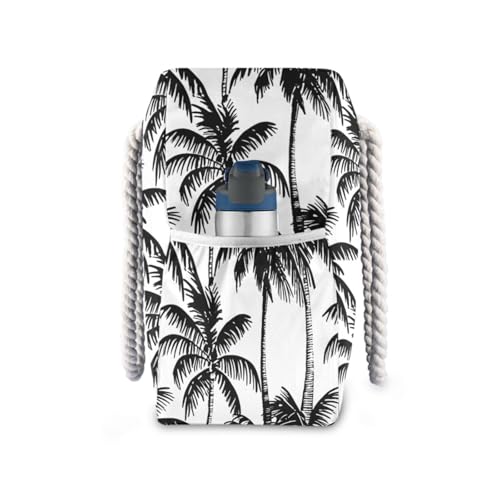 Palm Tree Black White Beach Tote Bag for Women Large Travel Tote Bags Waterproof Carry On Swim Pool Bag Beach Bags with Zipper for Gym Vacation Essentials Nurse Grocery Yoga3