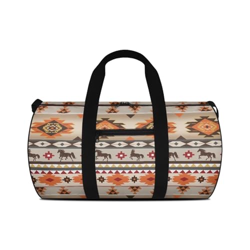 Ethnic Horse Duffle Bag for Travel Large Size Tribal Printed Travel Duffel Bags for Men Lightweight Weekender Overnight Duffel Bag with Soft and Adjustable Strap