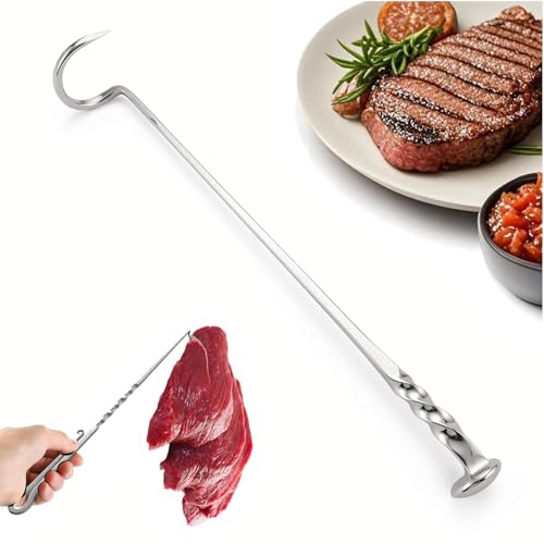 hdjunxi Stainless Steel Meat Hook Flipper Handmade BBQ Turner Hooks BBQF Turner Hooks Flips Cooking Hooks for Grilling Smoking Frying (Right Hand A)