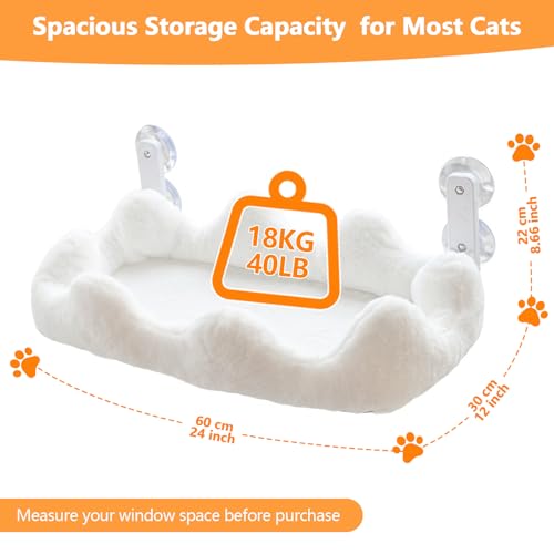 Homegroove Cat Window Perch, 24 x 12 Inch Foldable Cat Hammock for Window with 4-Sided Bolster & 4 Large Suction, Cloud Shape Cordless Window Bed for Indoor Cats (White, Large(24'' x 12'')) - Image 2