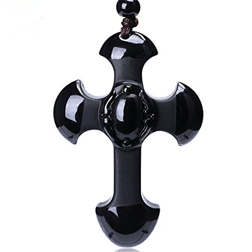 Handgemaakte natuurlijke obsidiaan Christian crucifix kruis hange...