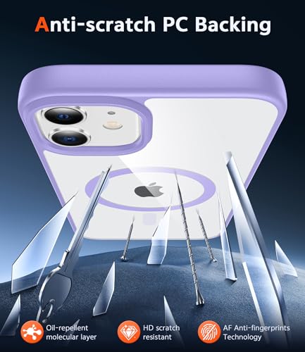 Image of FNTCASE for iPhone 12 Case Clear: iPhone 12 Pro Case Magnetic Phone Cases Compatible with Magsafe Slim Anti Yellowing Military Grade Drop Protection Protective Transparent Cover (B-Light Purple)