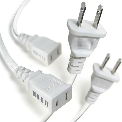 2-Pack 6feet Short White Extension Cord 10 A 1250W 125 V Thin Extension Cord Male to Female Power Cable Extensions for Lights, Table Lamps,Camera, Projector, laptops,and Small Appliances