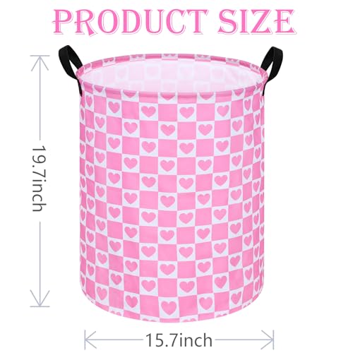 Image of 19.7 inch Round Kids Laundry Basket Gift Baskets Storage Laundry Hamper Toys Nursery Bin with Handles,Storage Basket for Childrens Room Bedroom Decor (Pink Heart)